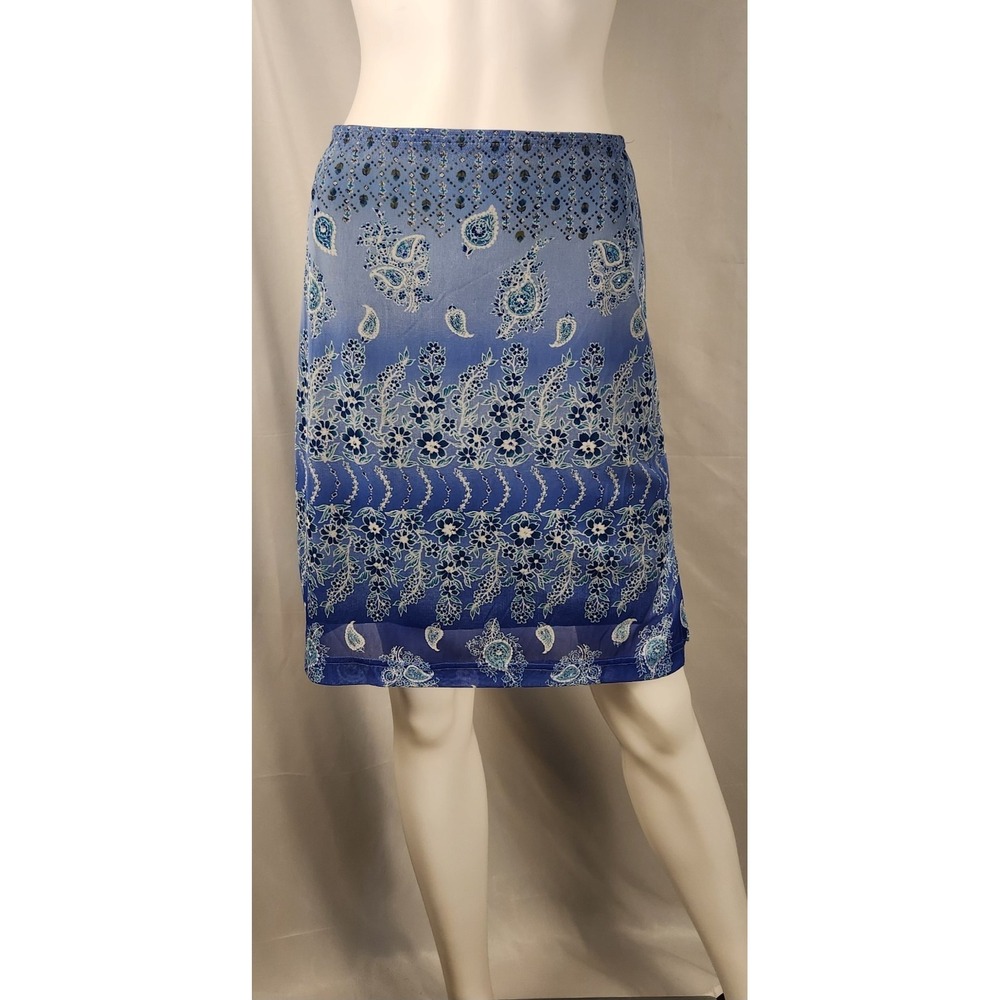 VTG 90s Wrapper Blue Ombre Paisley Y2K/Boho/Hippie Indie Knee Length Skirt M